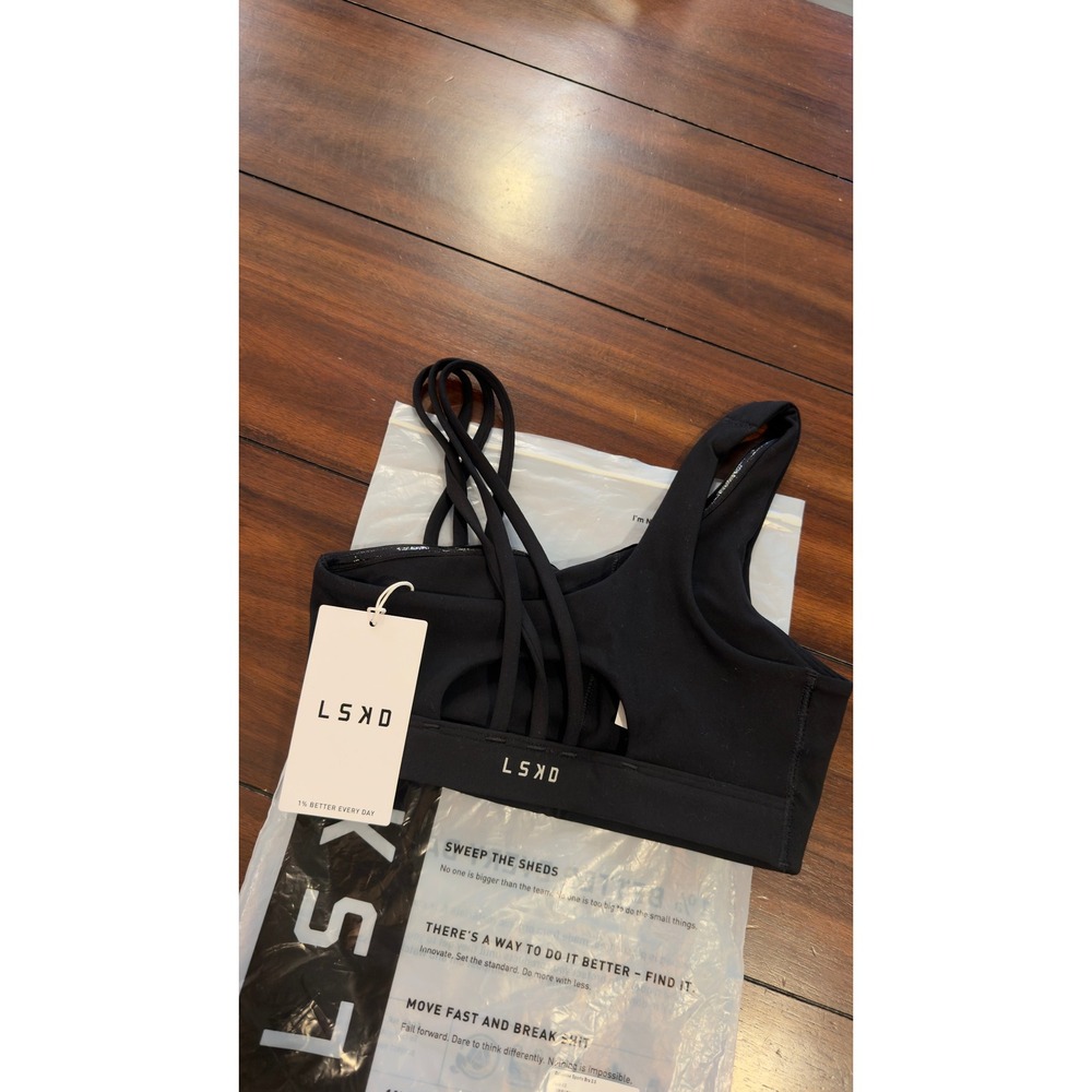 LSKD Galvanise Sports Bra 2.0 Black Asymmetric Strappy Back Women's XS New NWT - Picture 9 of 16